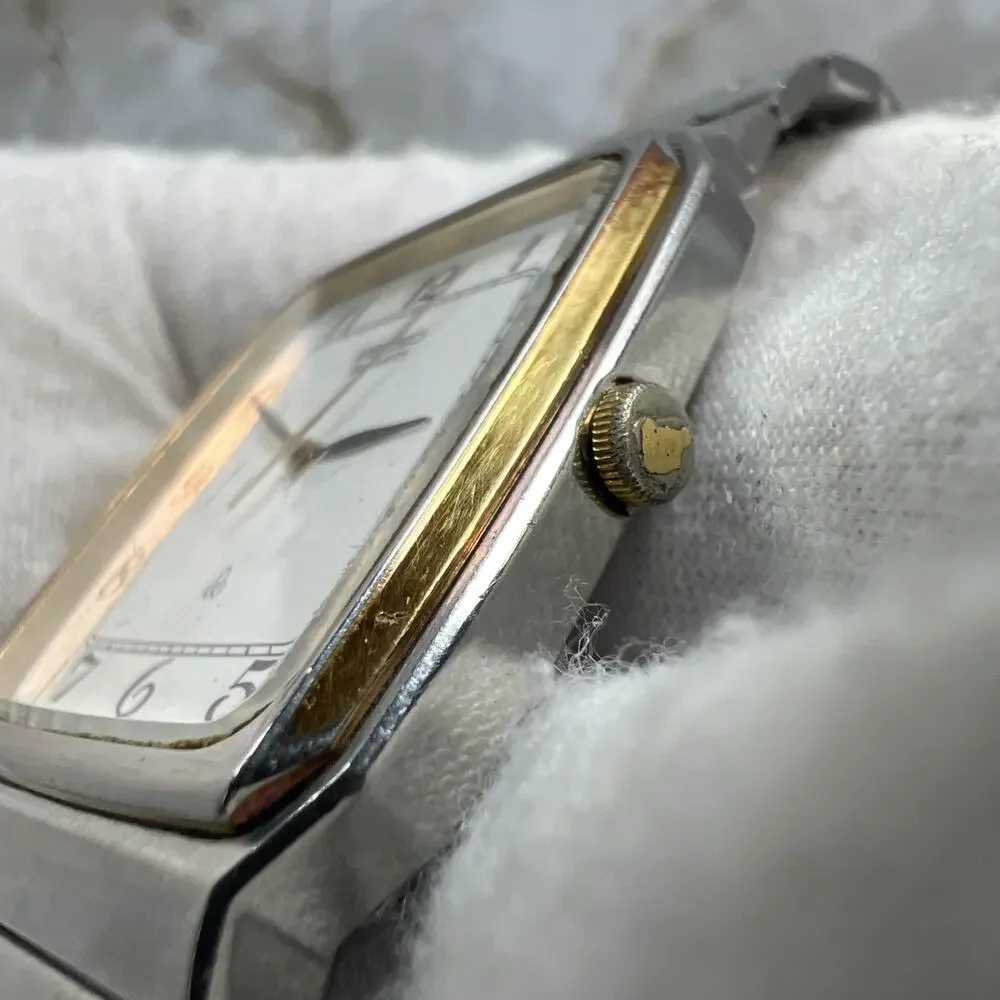 Vintage Seiko Men's Tank Watch 7431-5010 Two Tone Band 2 Jewels TESTED - READ